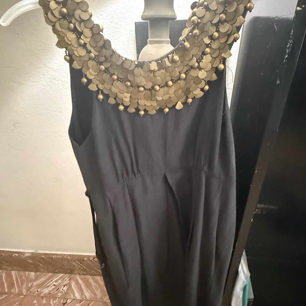 Mint Black Mini Dress with Gold Accents